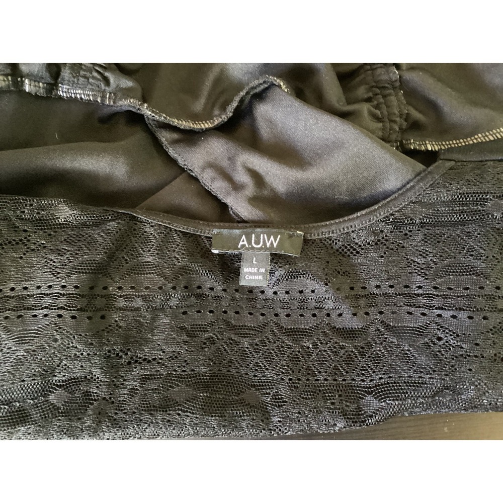 A.U.W. Womens Black Lace Boning Ruched V-Neck‎ Top Size L Romantic Witchy Goth - Picture 5 of 12